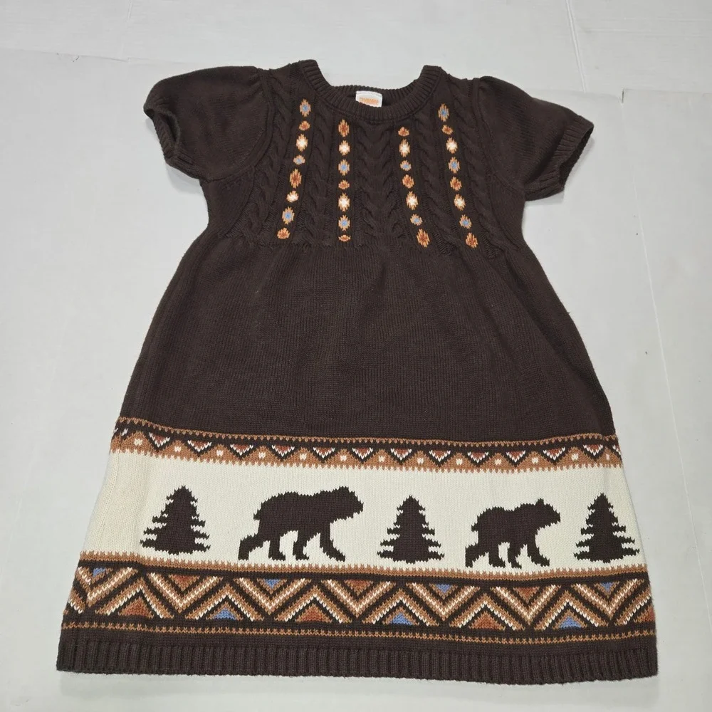 Gymboree Girls Brown Bear Fair Isle Knit Sweater Dress 4T‎ Montana Mountain